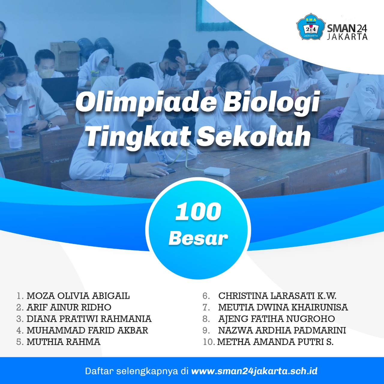 Hasil Olimpiade Biologi Tingkat Sekolah Babak Pertama (100 Besar)